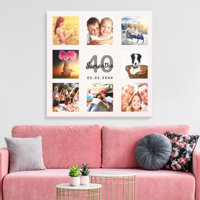 Impressão Em Tela aniversário de 40 anos personalizado colagem de fo (Insitu(Sala de estar))