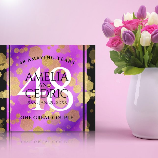 Impressão Em Tela Aniversário de Casamento de Ametist 48º Elegante (Elegant 48th Amethyst Wedding Anniversary Wrapped Canvas Cover Photo.)
