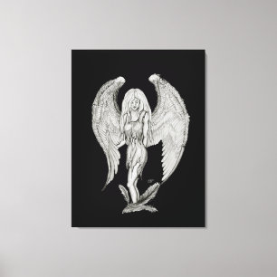 Impressão Em Tela Anjo - Design preto e branco