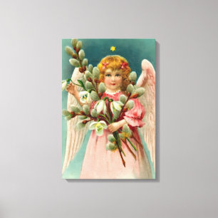 Impressão Em Tela Anjo Fofo de Vestido Rosa