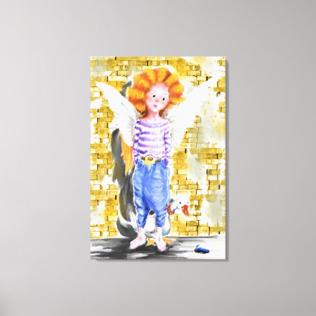 Impressão Em Tela Anjo Pequeno - Aquarela (Frente)