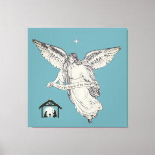 Impressão Em Tela Anjo Vintage Elegante com Belém em Azul Turquesa