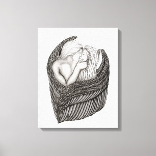 Impressão Em Tela Anjos Beijando, Design preto e branco