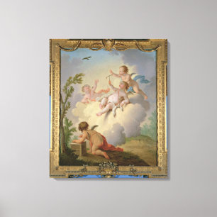 Impressão Em Tela Anjos brincando com um pássaro em uma paisagem