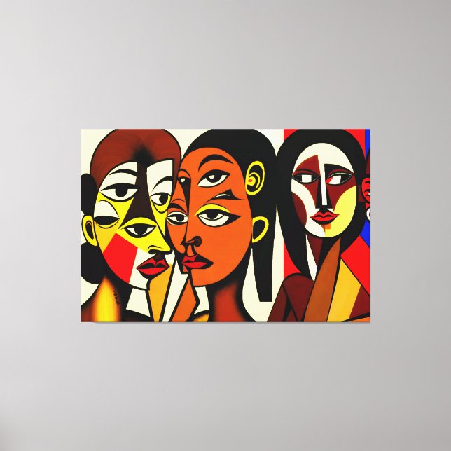 Impressão Em Tela Anjos escuros, arte cubista (Frente)