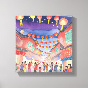 Impressão Em Tela Ano Novo do Lunar Chinês Celebração de Watercolo