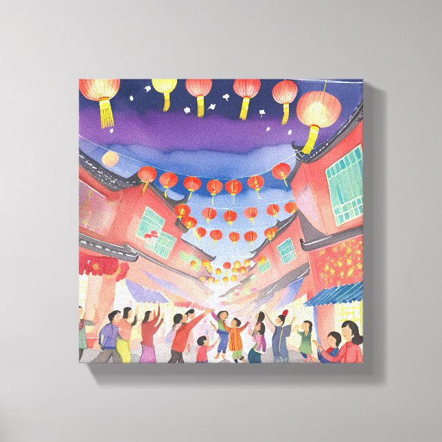 Impressão Em Tela Ano Novo do Lunar Chinês | Celebração de Watercolo (Frente)