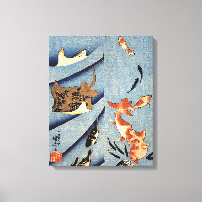 Impressão Em Tela Antiga pintura japonesa por volta dos anos 1800 (Frente)