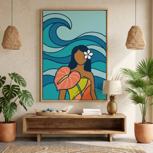 Impressão Em Tela Antúrio Mulher Oceano Onda (Criador carregado)