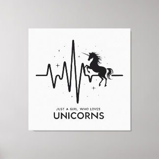 Impressão Em Tela Apenas Uma Garota Amor por Corações de Unicórnios