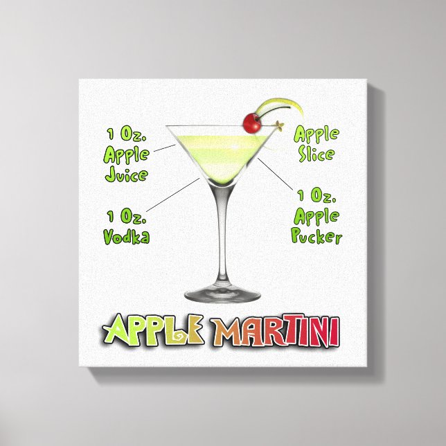 Impressão Em Tela Appletini - Apple Martini Cocktail Receita 12"x12" (Frente)
