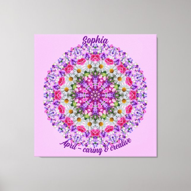 Impressão Em Tela April Birth Flower Personalizada Daisy Mandala Art (Frente)