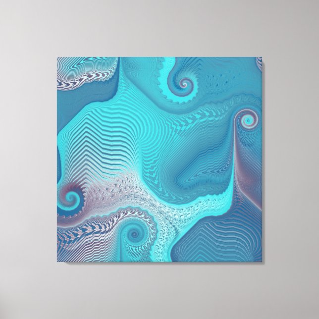 Impressão Em Tela Aqua e Taupe Oceanic Swirls Abstrato (Frente)