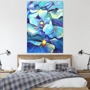 Impressão Em Tela Aqua Floral e Blues com Aquarelas pintadas Manipul