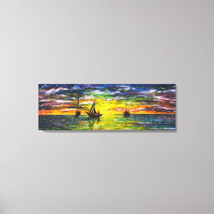 Impressão Em Tela Aquarela - Barcos Ao Sol