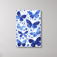 Impressão em Tela Aquarela Borboletas Azul Índigo