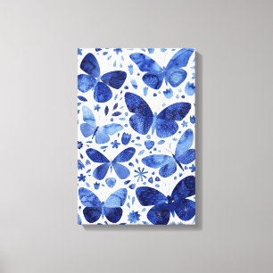 Impressão em Tela Aquarela Borboletas Azul Índigo