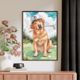 Impressão Em Tela Aquarela Cachorro Dourado de Golfe Adorável