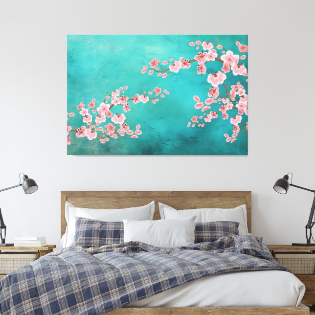 Impressão Em Tela Aquarela de Flores de Cerejeira (Insitu(Quarto))