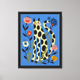 Impressão em tela aquarela de gato e flor