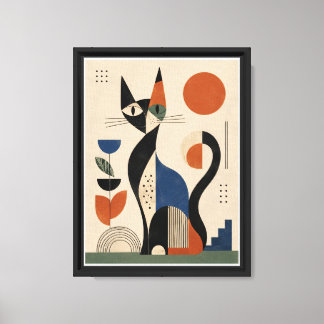 Impressão em tela aquarela de gato e flor