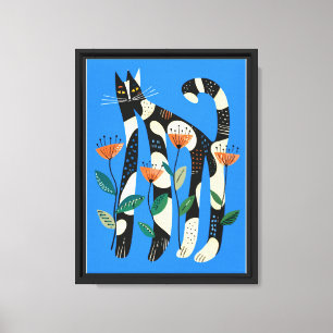 Impressão em tela aquarela de gato e flor