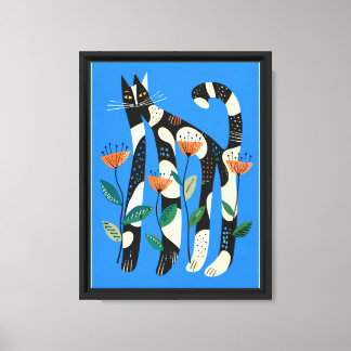 Impressão em tela aquarela de gato e flor