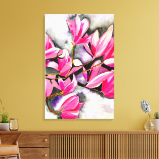 Impressão Em Tela Aquarela de magnólia rosa