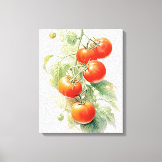 Impressão Em Tela Aquarela De Tomate Harmoniosa (Frente)