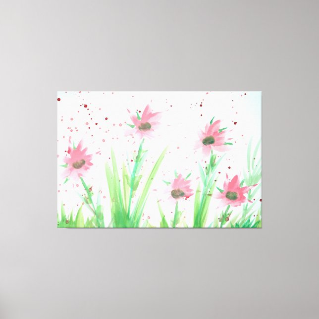 Impressão Em Tela Aquarela Floral Rosa (Frente)