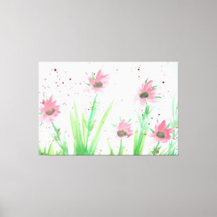 Impressão Em Tela Aquarela Floral Rosa