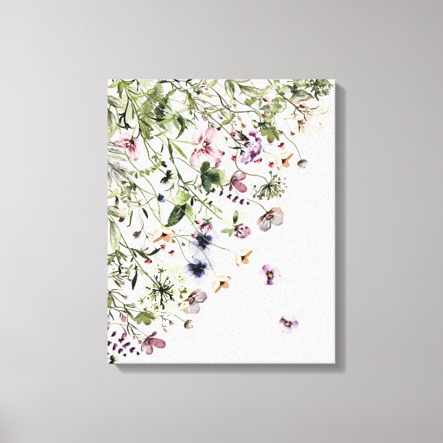 Impressão Em Tela Aquarela Flores Silvestres Roxas (Frente)