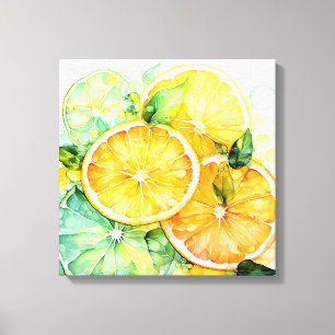 Impressão Em Tela Aquarela Limão Laranja Lima Botânica Cozinha