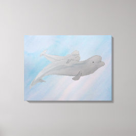 Impressão Em Tela Aquarela Oceano Mãe Bebê Beluga Baleia
