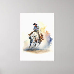 Impressão Em Tela Aquarela Ocidental Empoeirada “Cavaleiro de Touro 