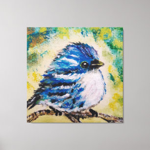 Impressão Em Tela Aquarela - Pássaro Azul Pequeno
