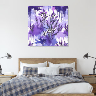 Impressão Em Tela Aquarela Roxa com Flores