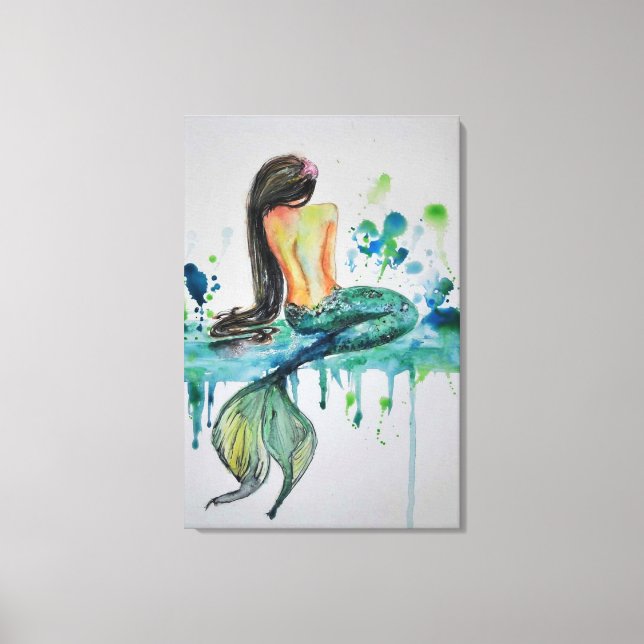 Impressão Em Tela Aquarela - Sereia (Frente)