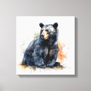 Impressão Em Tela Aquarela Urso Negro Arte Florestal