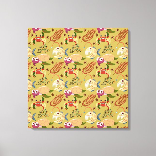 Impressão Em Tela Aquatic animals pattern | ocean underwater life 31 (Frente)