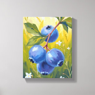 Impressão Em Tela Arbusto de Mirtilo   Pintura em Aquarela de Frutas