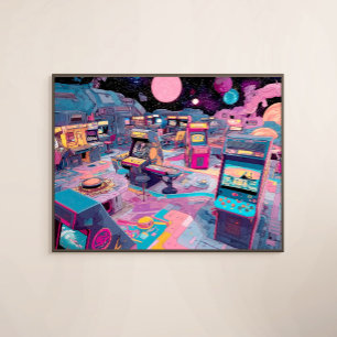 Impressão Em Tela Arcade Retro Futurista no Espaço Exterior