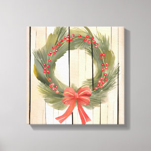 Impressão Em Tela Arco Vermelho de Wreath de Natal   Pine Watercolor