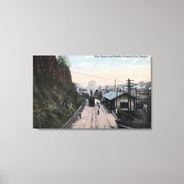 Impressão Em Tela Armazém Ferroviário e Cidade Bluff, OR (Frente)