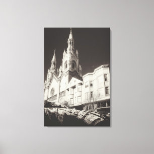 Impressão Em Tela Arquitetura de Igreja em Preto e Branco