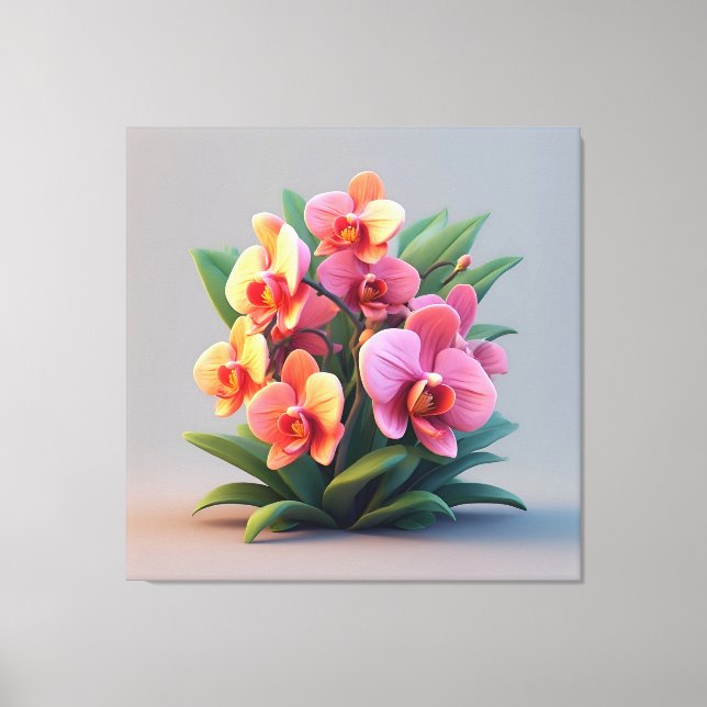 Impressão Em Tela Arranjo de Flores de Orquídea Rosa (Frente)