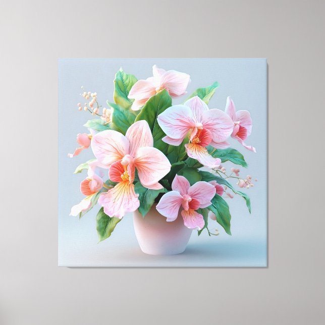 Impressão Em Tela Arranjo de Flores de Orquídea Rosa (Frente)