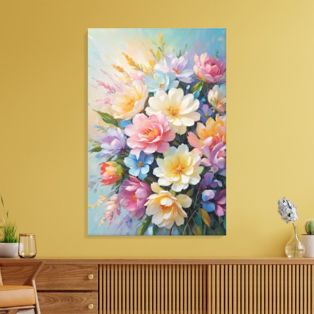 Impressão Em Tela Arranjo de Flores Pintado (Insitu(Sala de estar))