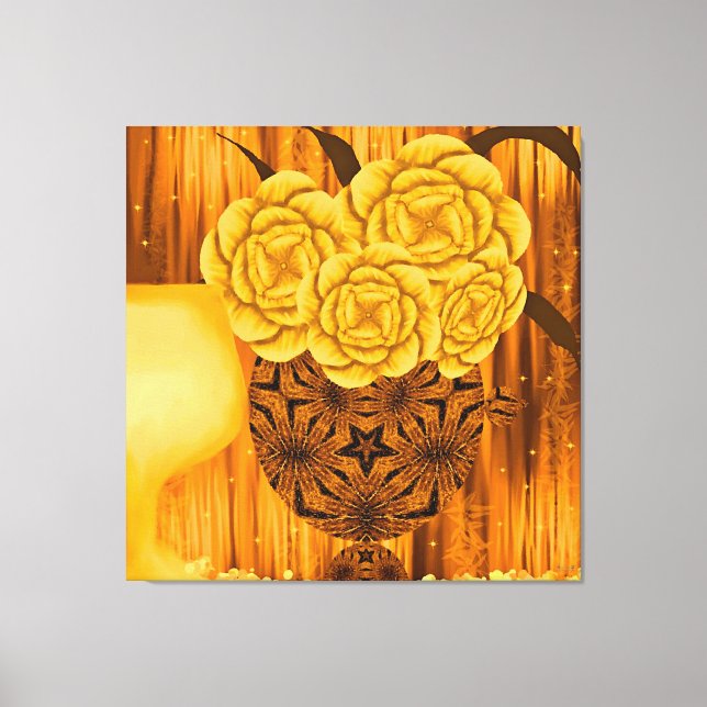 Impressão Em Tela Arranjo Floral Dourado (Frente)