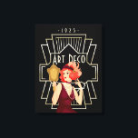 Impressão Em Tela Art Deco 1920 Lady Mirror Dourado Frame Black<br><div class="desc">Vintage Art Deco elegance com esta 1920 de vidro Lady Em um vestido burgundy olhando em um espelho e um quadro de estilo da década de 20 e tipografia Art Deco e 1925.</div>